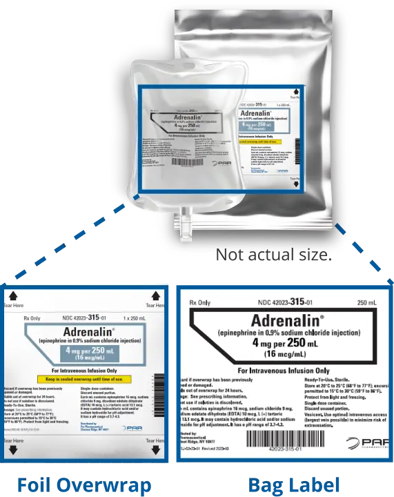 Adrenalin ready-to-use premixed bags most commonly used concentration